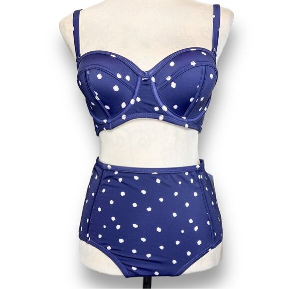 Swimsuits For All High Waisted Balconette Two-Piece Swimsuit in Purple Polkadot - Picture 3 of 7